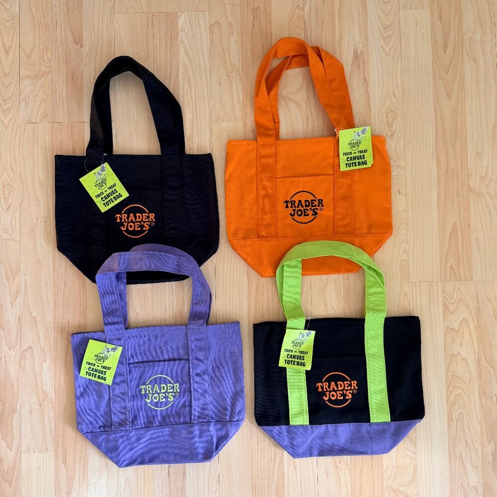 Trader Joe’s Mini Tote Totebags Bags Halloween.  SET OF ALL FOUR! NEW WITH TAGS!